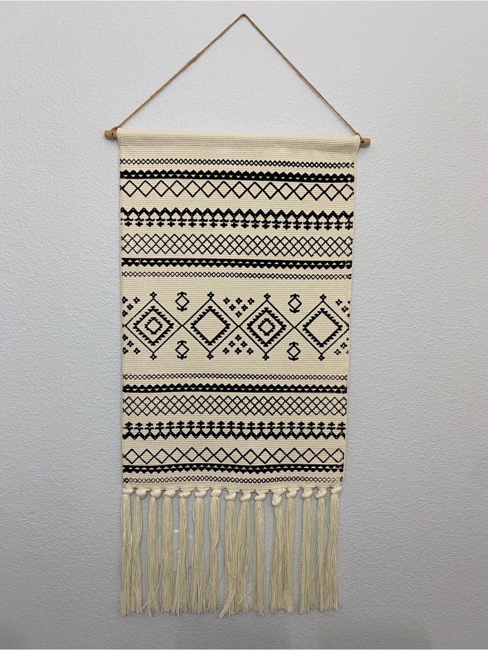 Boho Black & Cream Woven Wall Hanging Tapestry